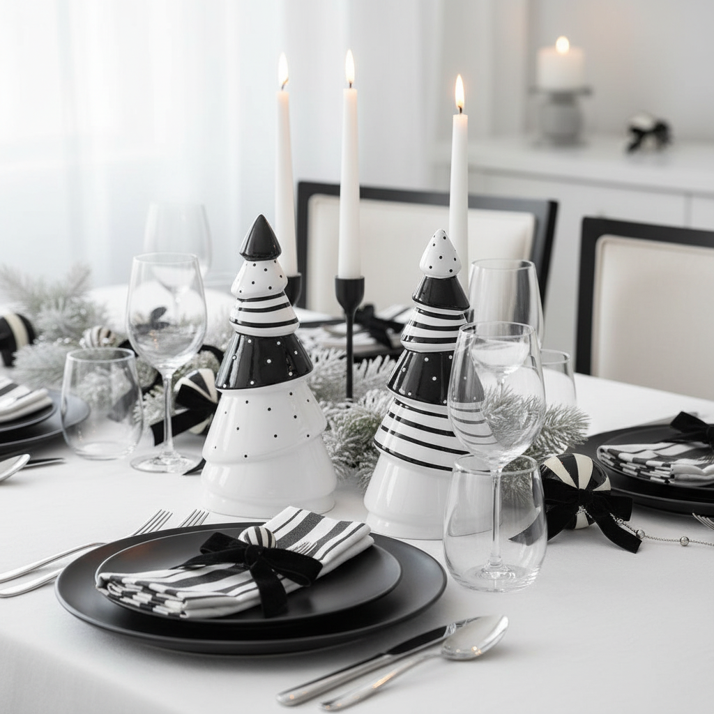 Brad decorativ ceramic alb-negru 16 cm