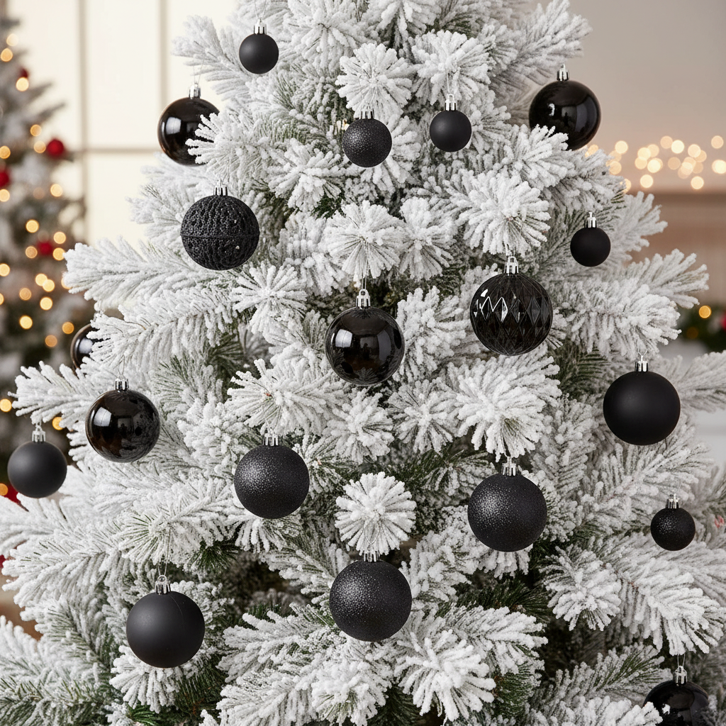 Set cu 100 globuri negre elegante - Decor de sarbatori modern