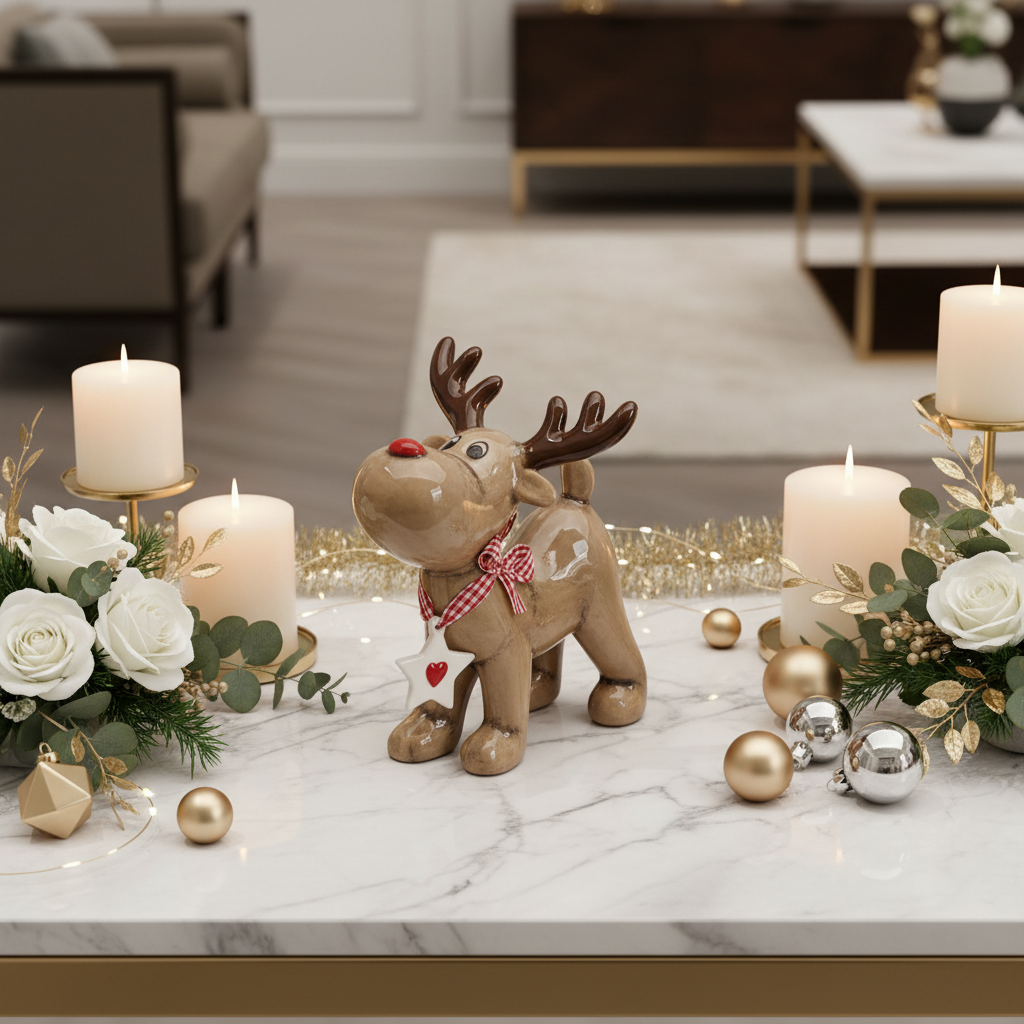 Ren decorativ crem din ceramica, 16 cm lungime