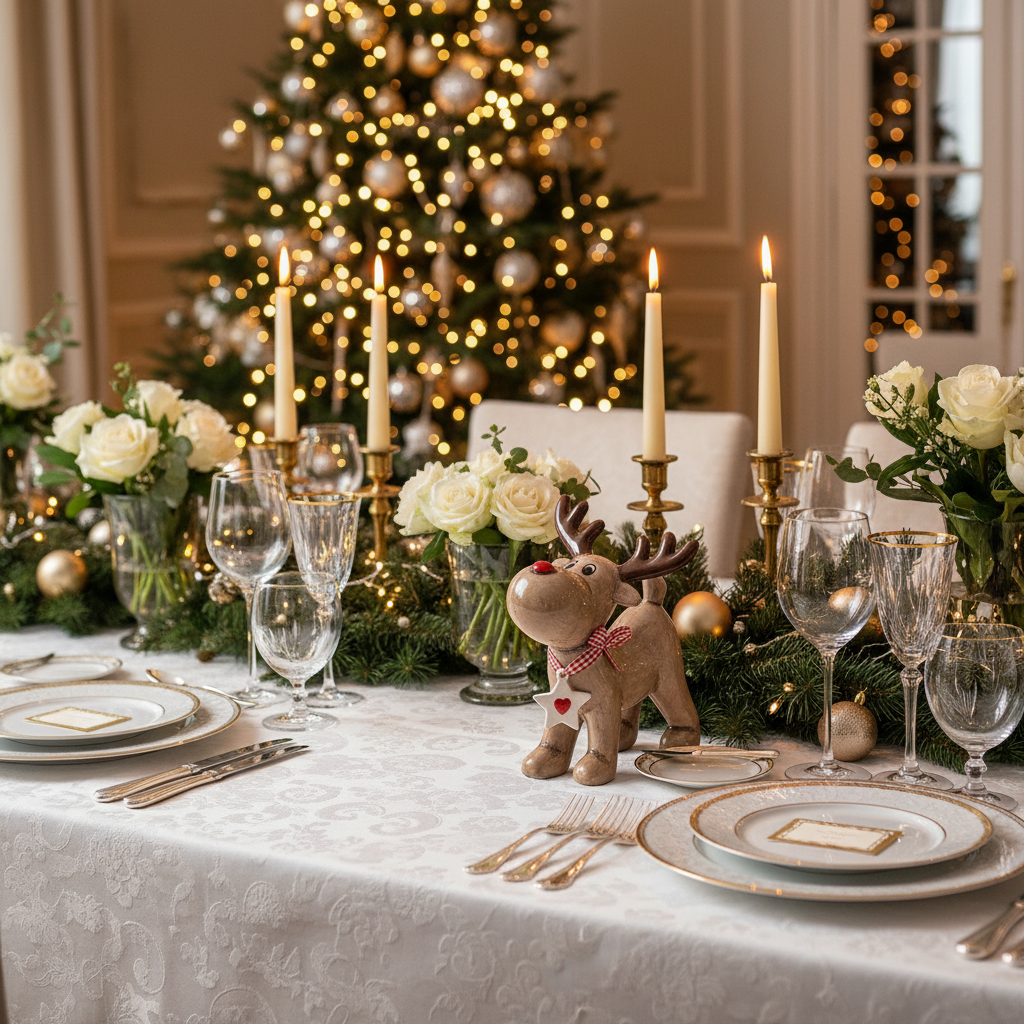 Ren decorativ festiv pentru masa de sarbatori-masoara 16 cm inaltime