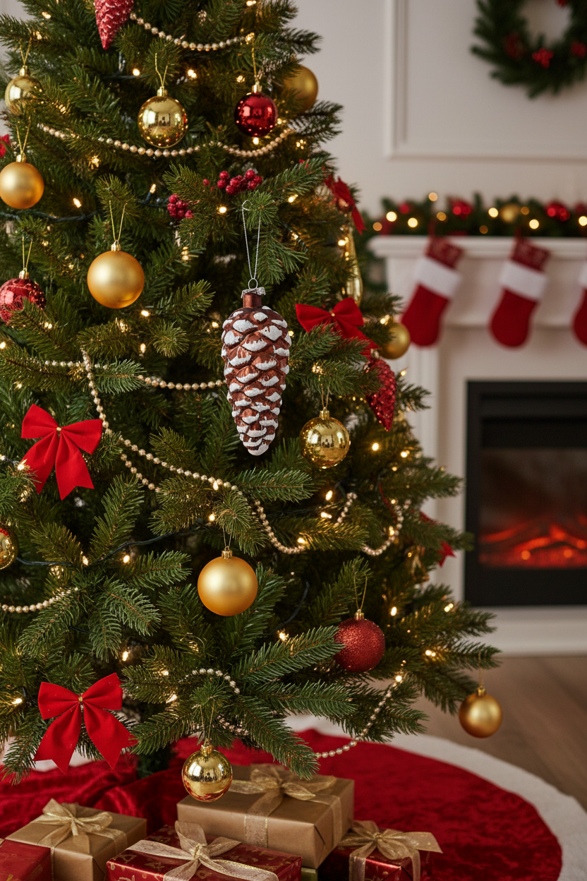 Set 2 Globuri brad din sticla, Con 12 cm