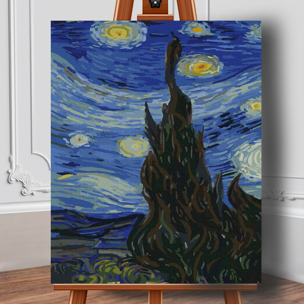 Pictura pe panza cu numere Noapte instelata - Van Gogh Triptic I - Nitzi.ro