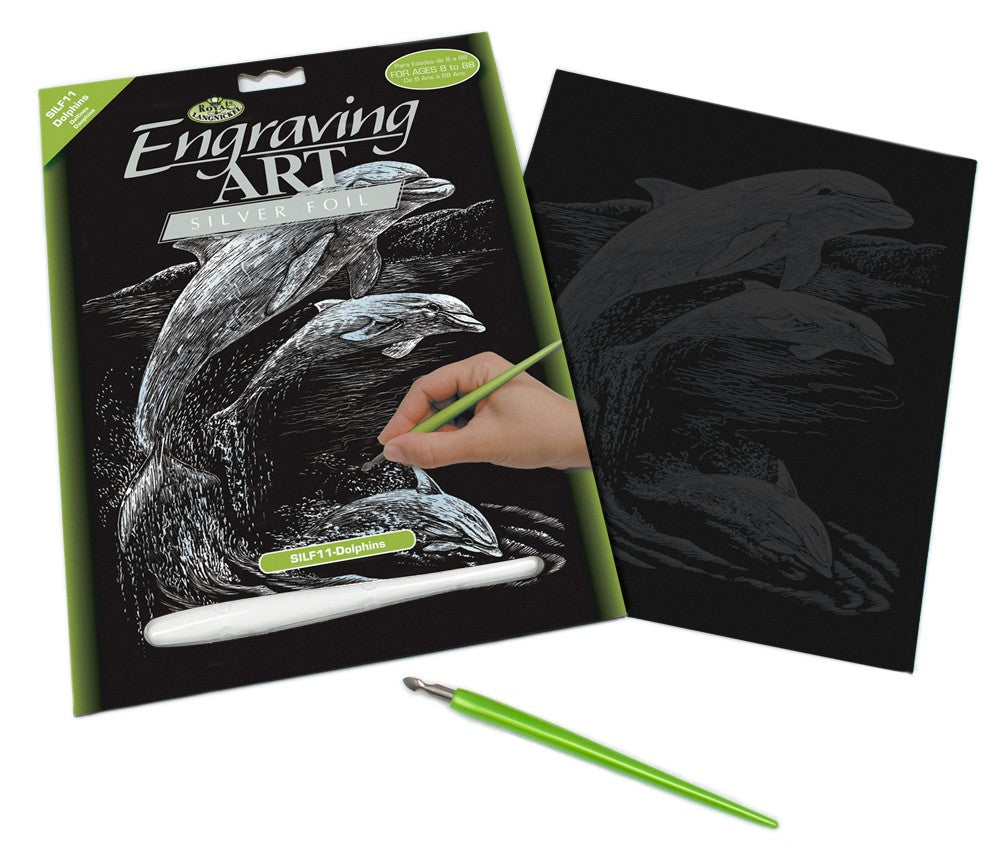 Set gravura pe folie argintie - Delfini
