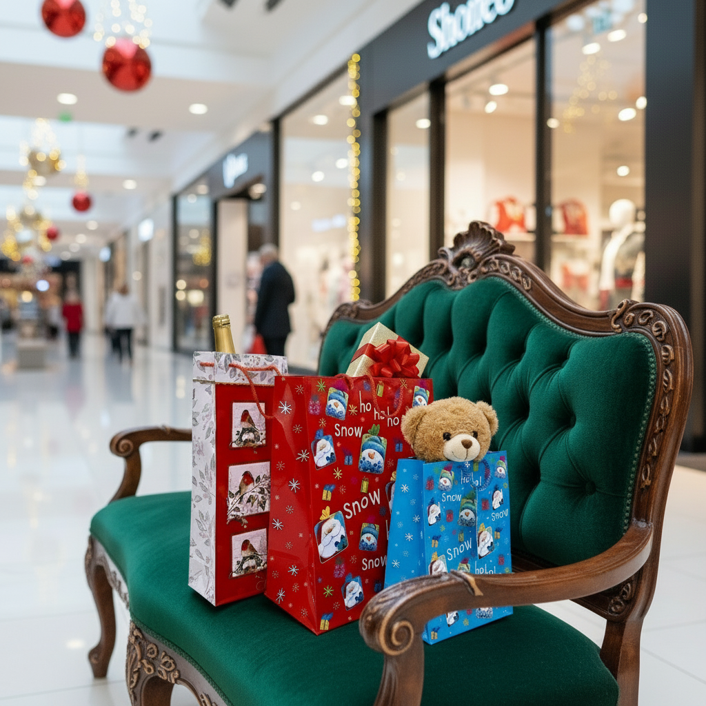 Pungi de cadou iarnă în trei mărimi, cu imprimeuri tematice de sărbători