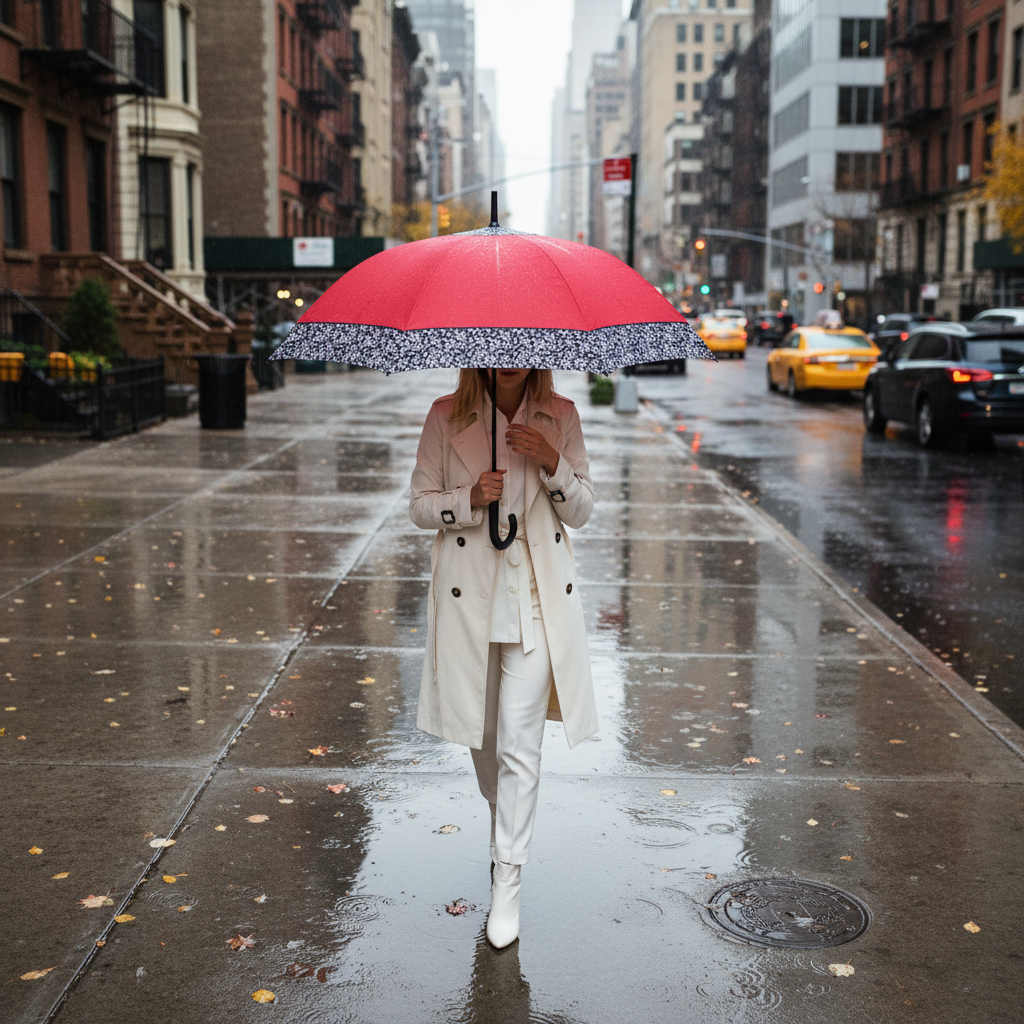 Umbrela ploaie automata rosie cu brodura lata