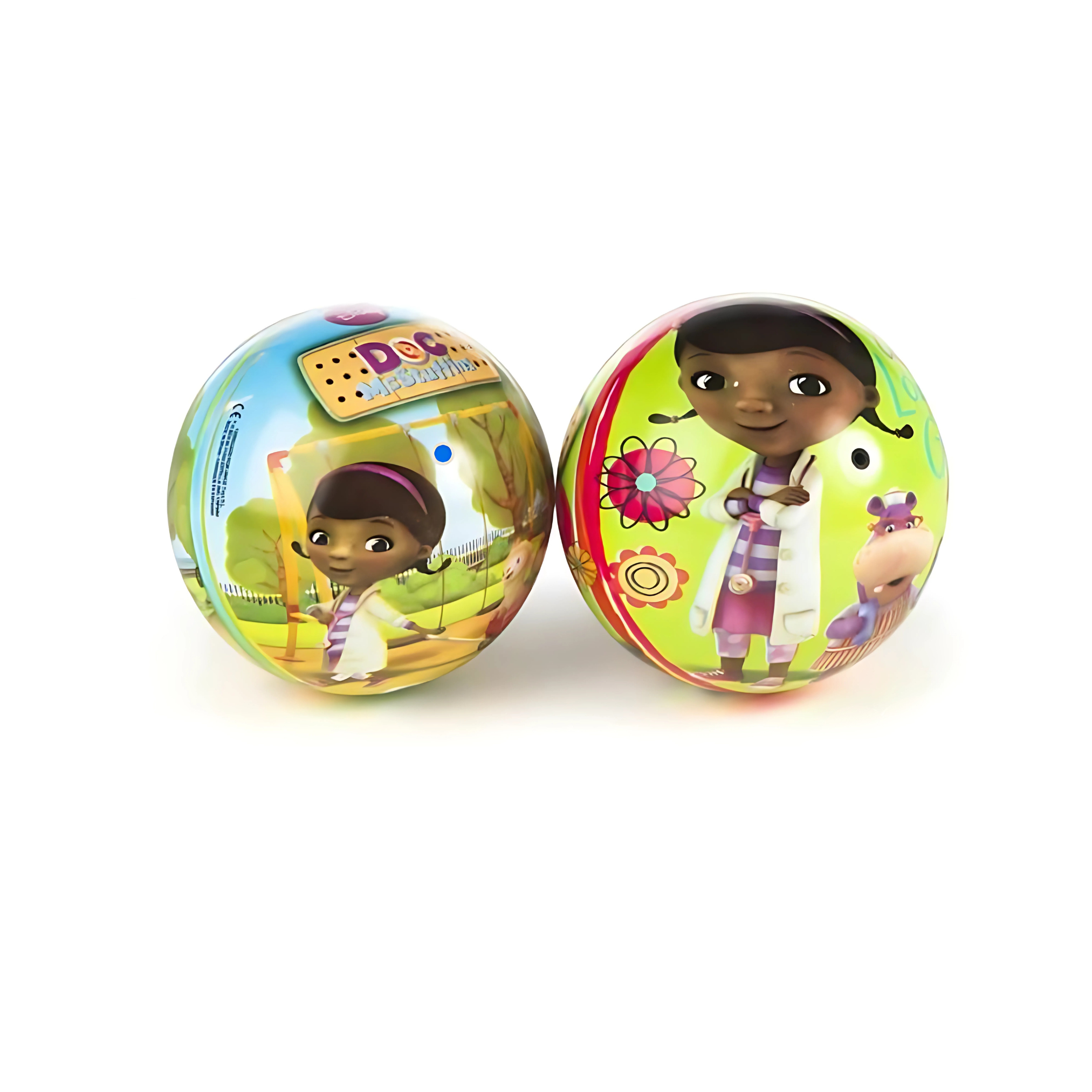 Mingiuță roz Doc McStuffins pentru copii – diametru 15 cm, pe plajă