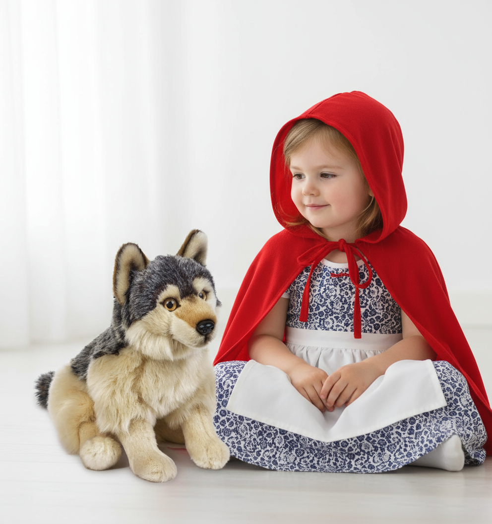 Lup din plus, realistic alaturi de micuta noastra scufita Rosie - o jucarie educativă 