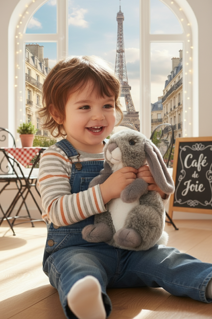 Iepure de plus gri Greg 18 cm de la Lelly, aduce instant zambetul pe buze