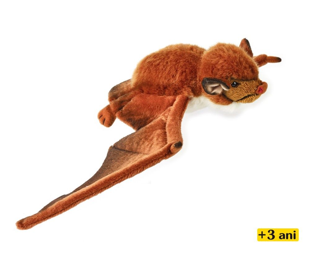 Jucărie moale din pluș reprezentând un liliac realist, 42 cm, din colecția National Geographic.