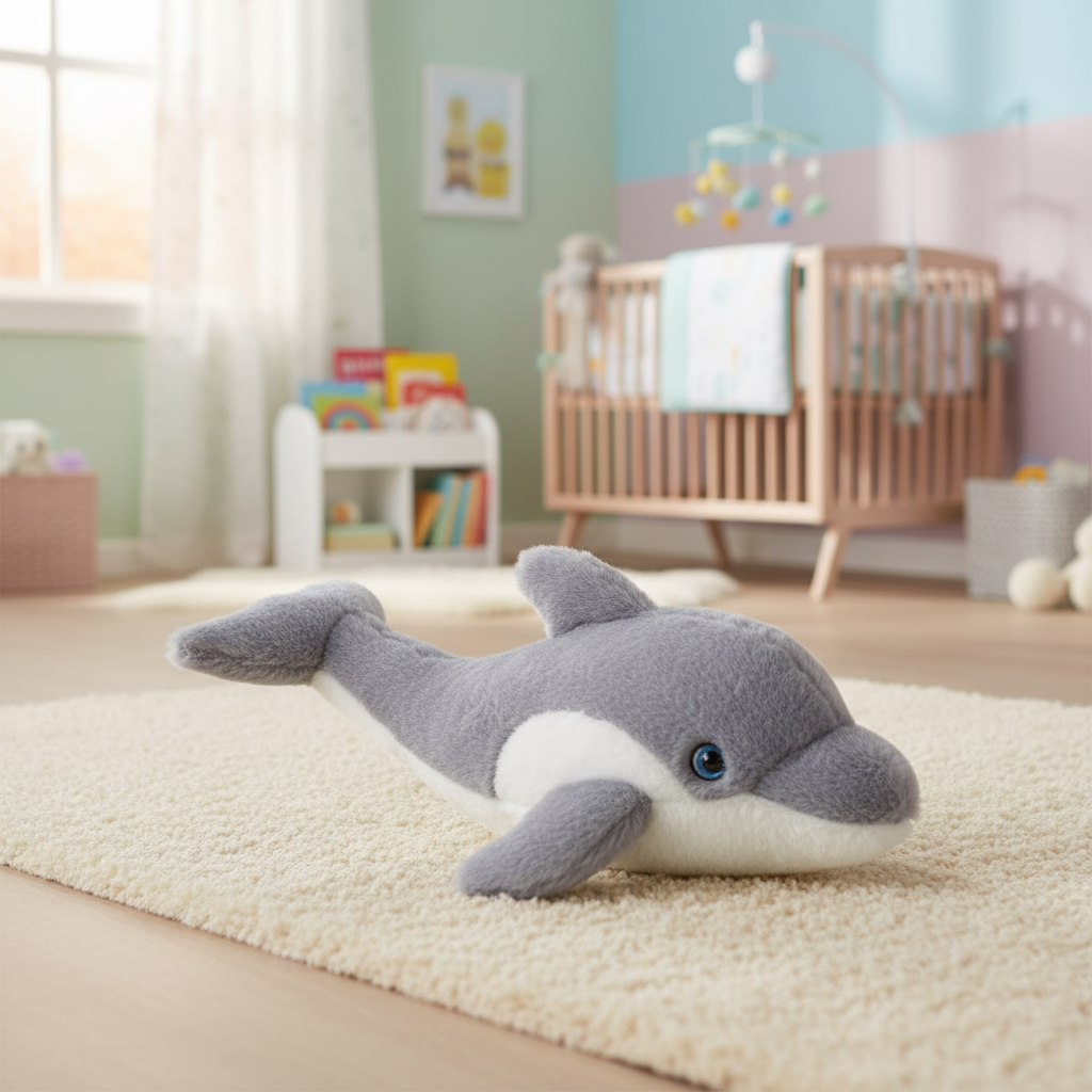 Jucăria Delfin de pluș Lelly 43 cm oferă confort, calm și zâmbete.