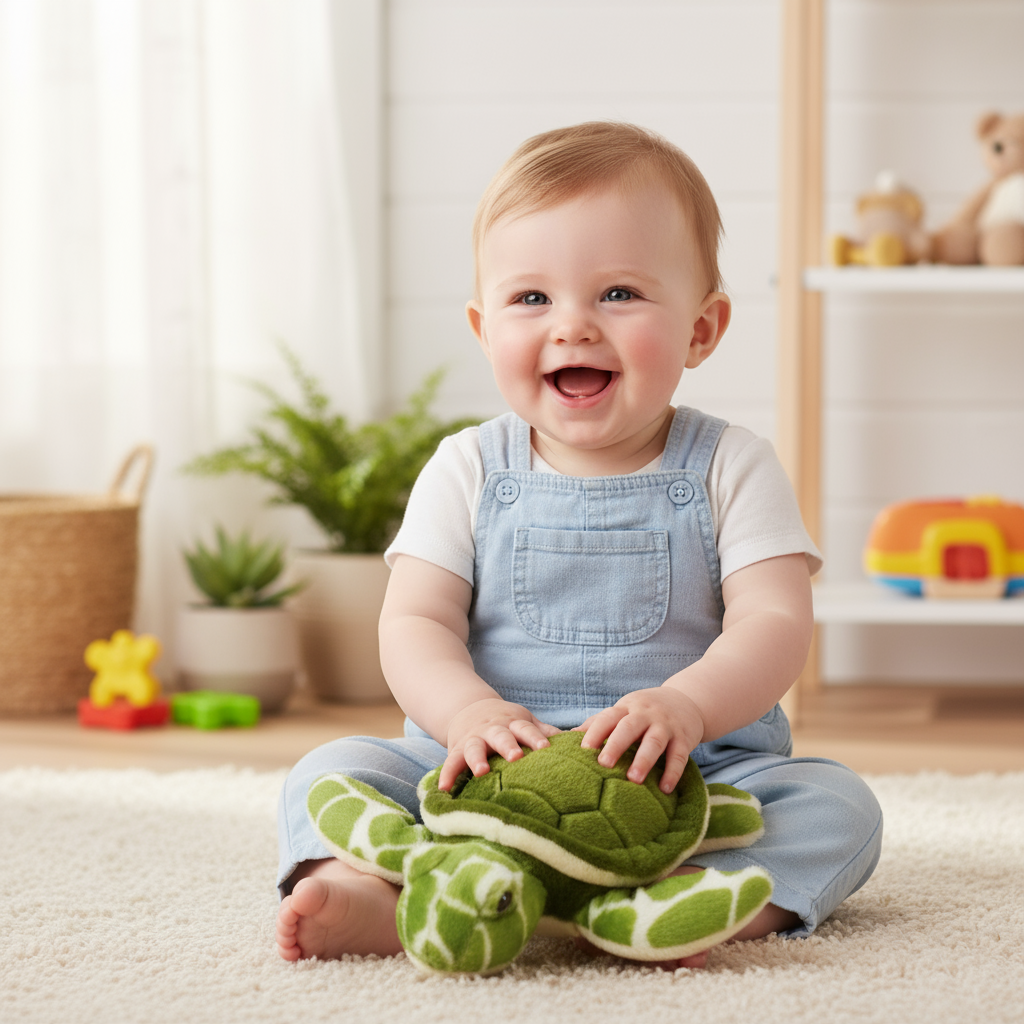 Jucărie de pluș Țestoasă verde 25 cm Lelly, perfectă pentru cadou, care  oferă copilului tău momente de explorare fara griji