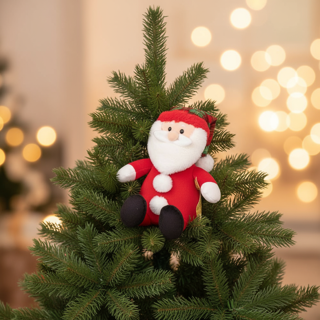 Brad cu un ren de pluș Lelly din colecția Crăciun, jucărie pufoasă și sigură.