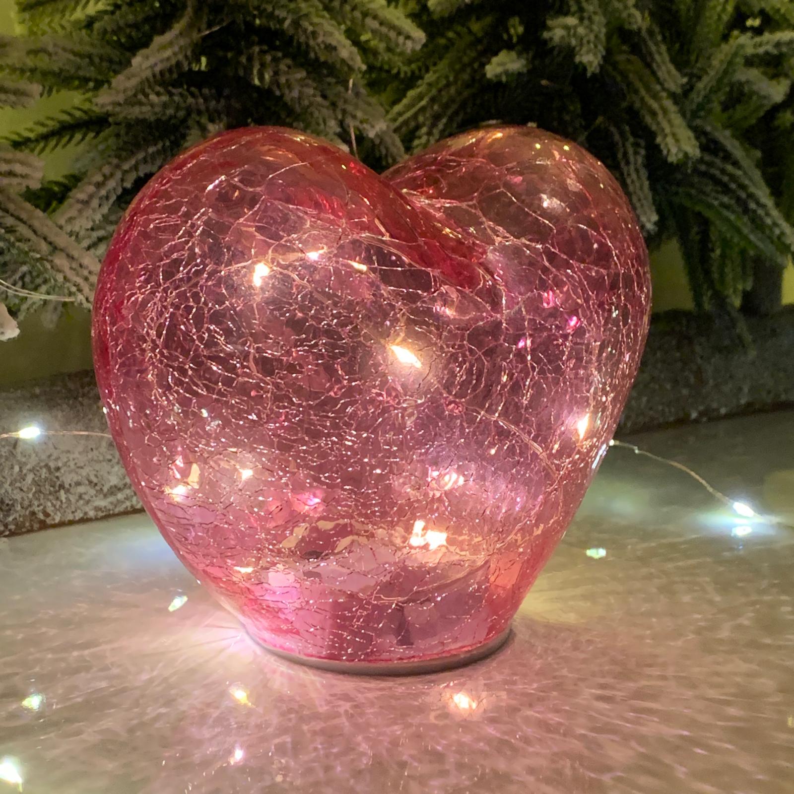 Inima din sticla roz cu 20 leduri, un cadou interesant pentru orice ocazie