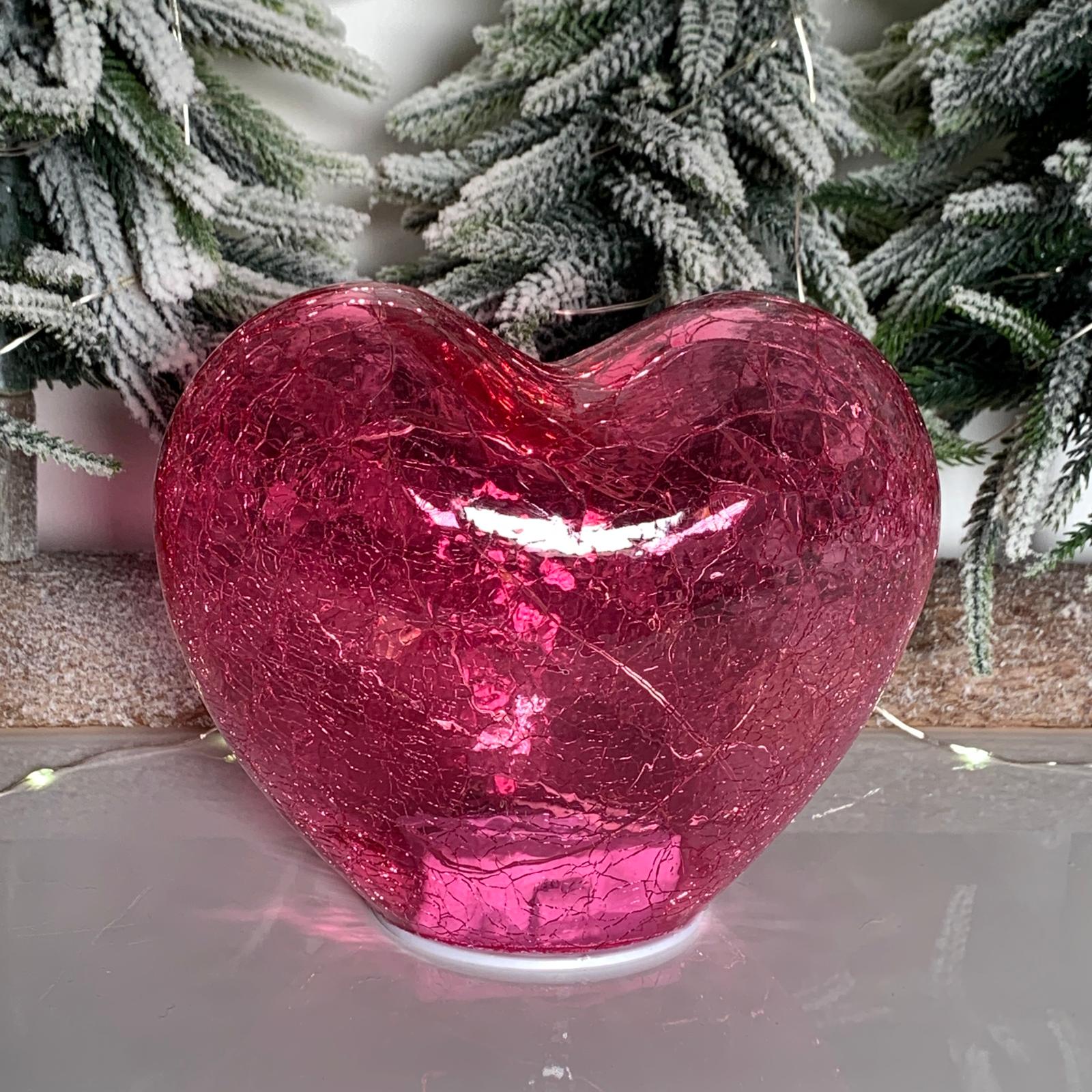 Inima roz din sticla marmorata cu 20 de leduri