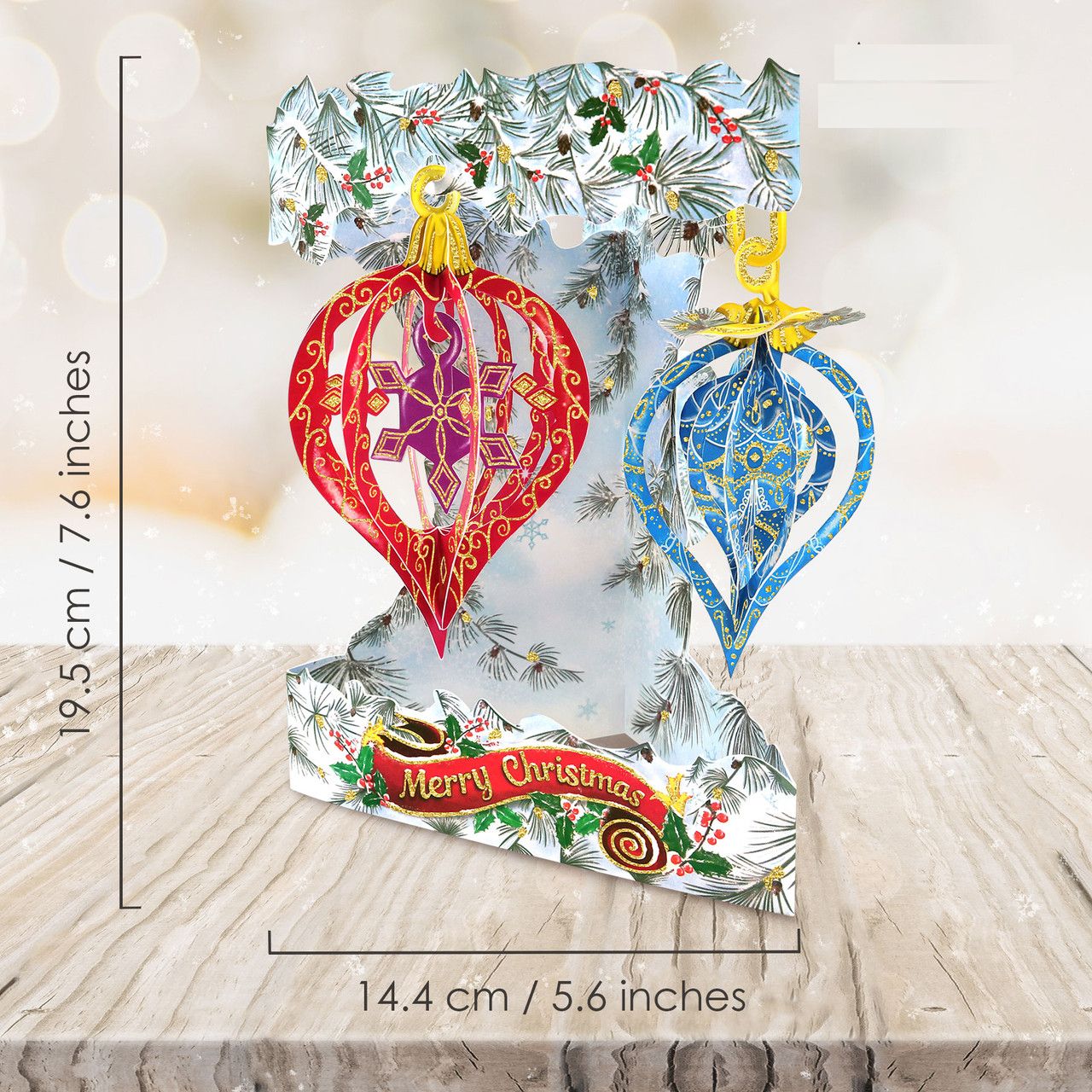 Felicitare 3D Swing Cards de iarna Globuri in Brad - Nitzi.ro