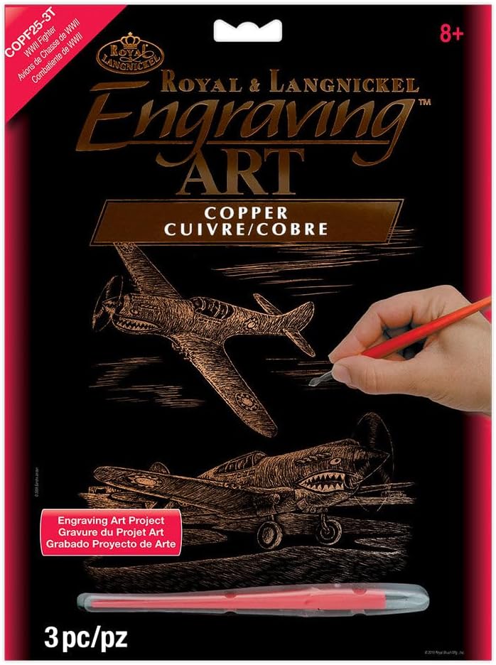 Set gravură artistică cu avioane WWII, efect cupru, pentru copii 8+