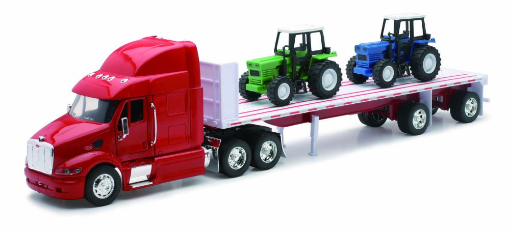 Camion diecast Peterbilt 387 cu platforma si  2 tractoare