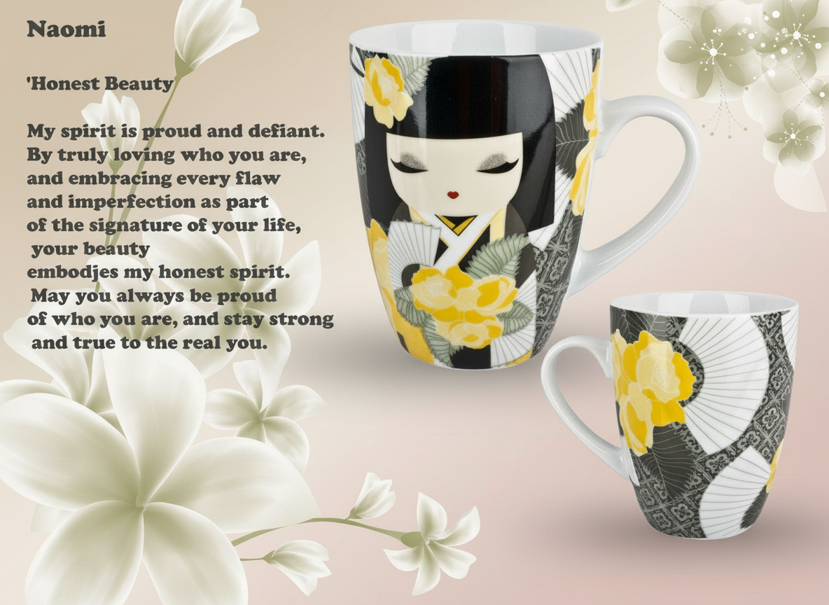 Cana de ceai din porțelan pentru cei ce indragesc papusile Kokeshi