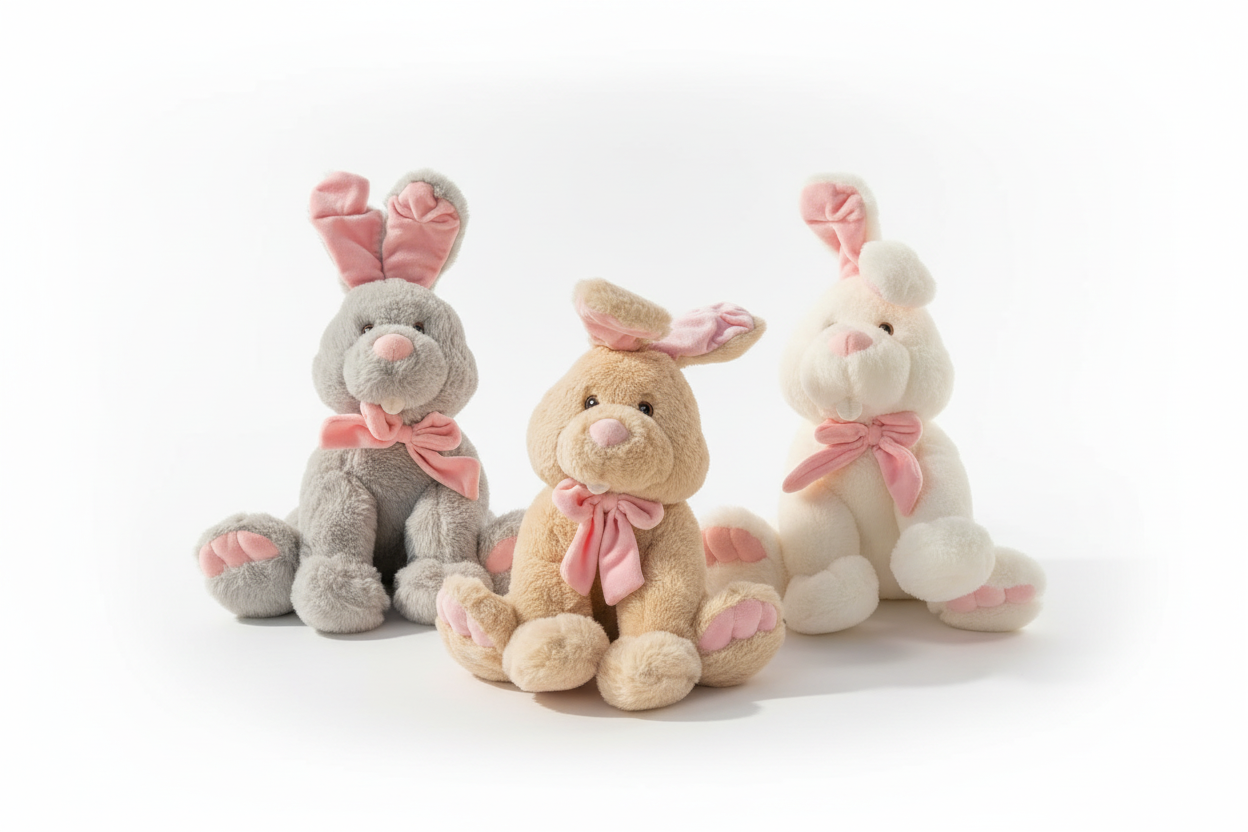 Jucărie copii Iepure de plus cafeniu cu funda 30 cm