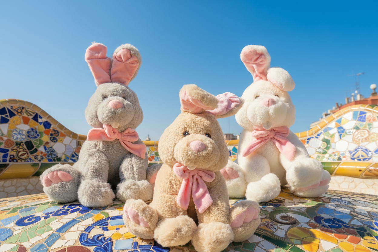 Jucărie copii Iepure de plus cafeniu cu funda 30 cm