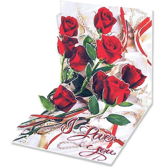 Felicitare 3D mica-Buchet de trandafiri 9x9 cm - Nitzi.ro