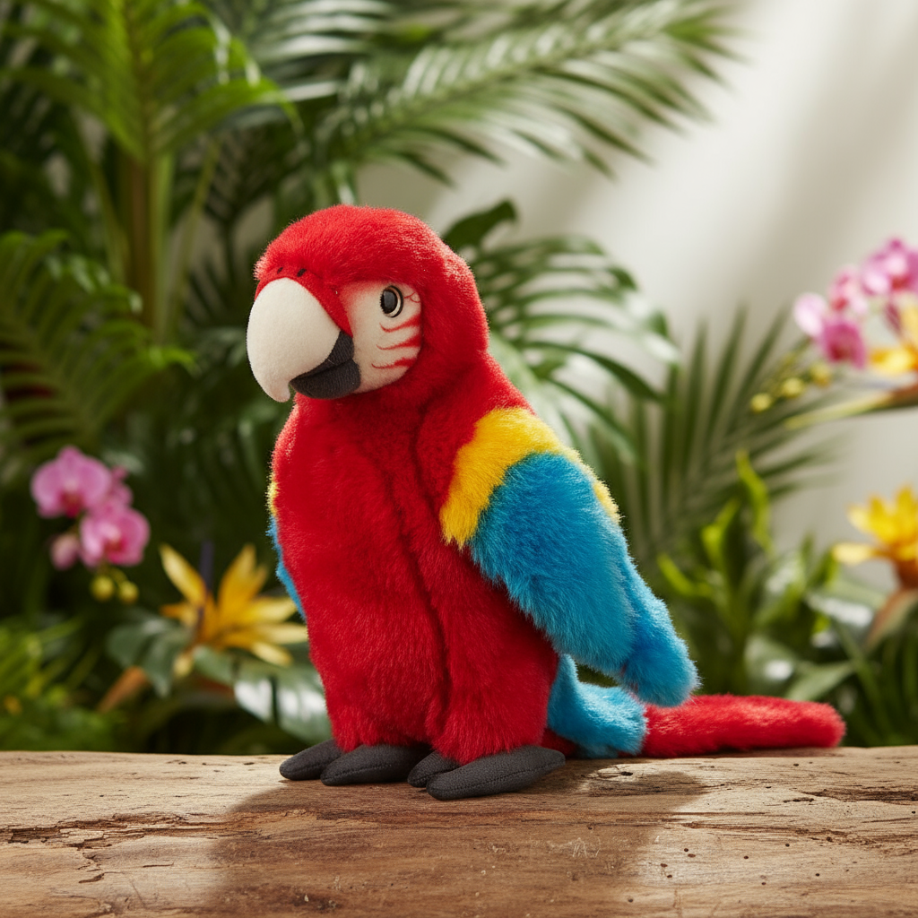 Papagal moale de plus Ara 24 cm, jucărie educativă și decorativă Lelly.