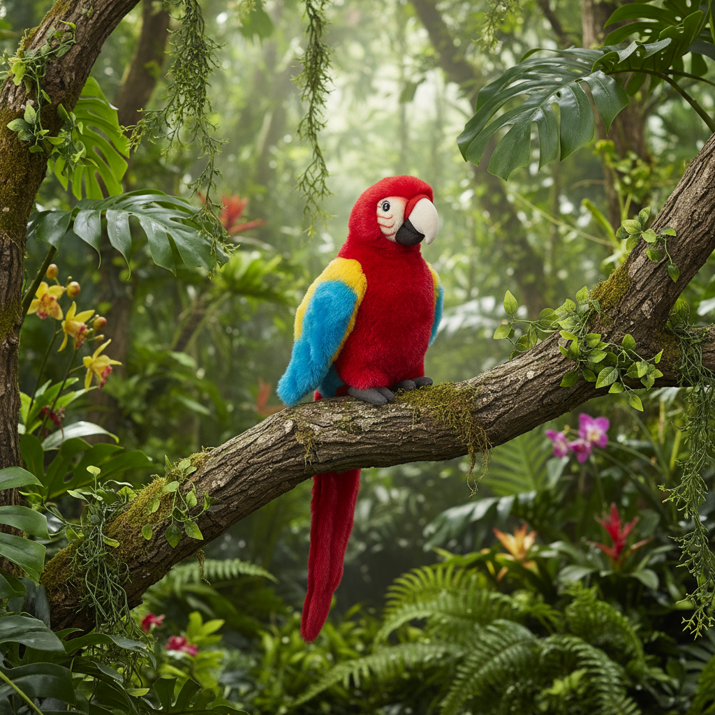 Jucărie realistă din pluș Lelly Papagal Ara, 24 cm, potrivită pentru copii și colecționari.serie limitată 