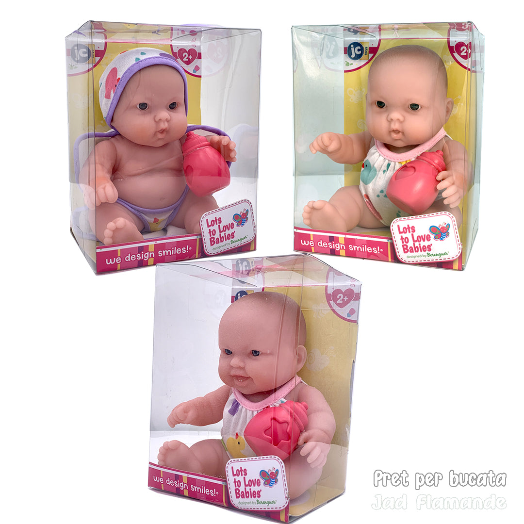 Papusa Bebe expresiv cu biberon 16cm