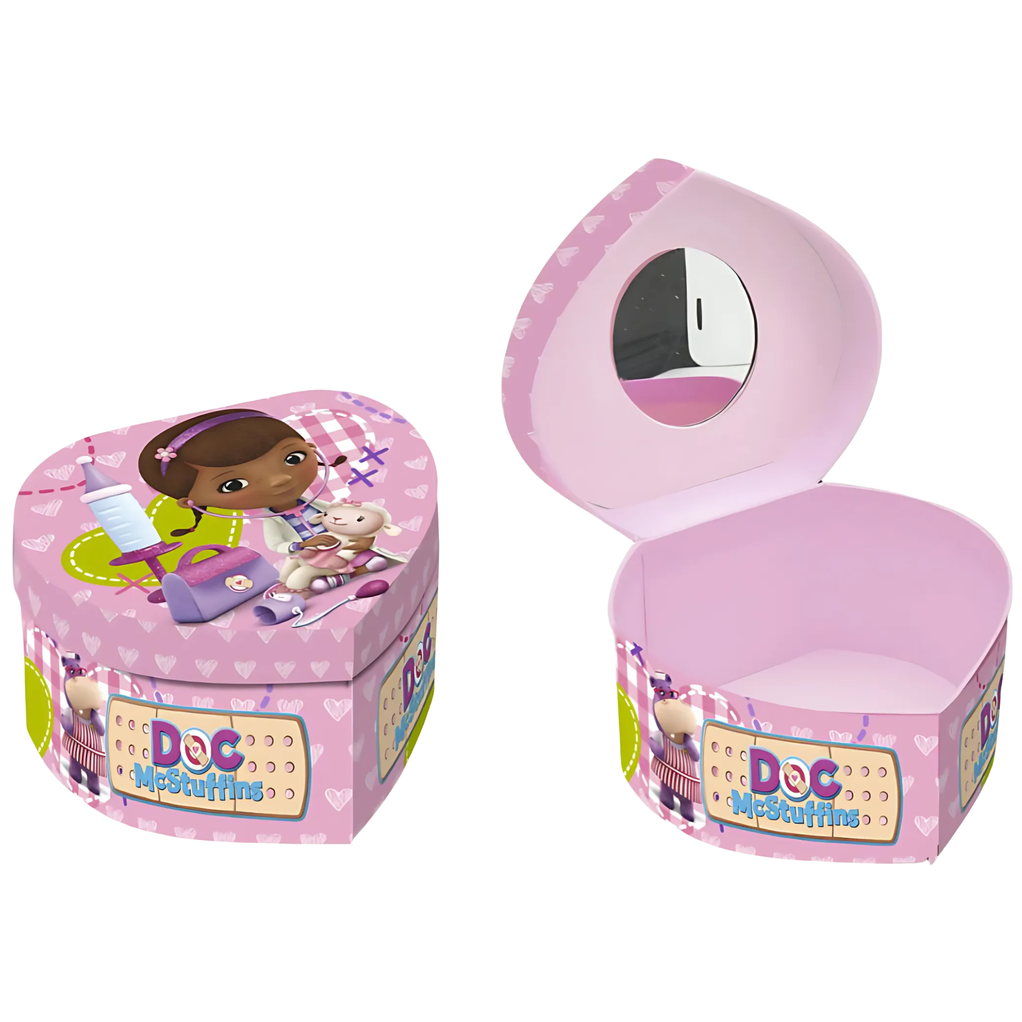 Cutie cadou pentru fetițe cu Doc McStuffins – design cu inimioare și oglindă interioară