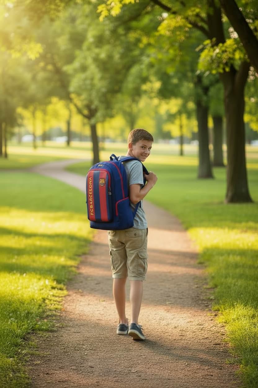 Rucsac scoala baieti F.C. Barcelona, inalt de 43 cm si lat de 35 cm