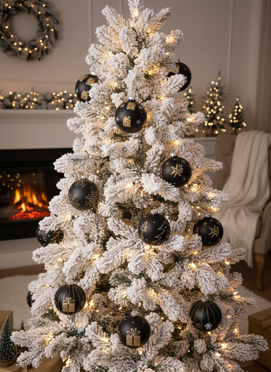 Set 12 globuri cu 4 modele, negre cu aurii