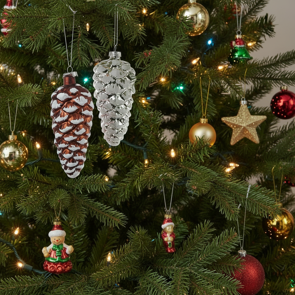 Set 2 Globuri brad din sticla, Con 12 cm