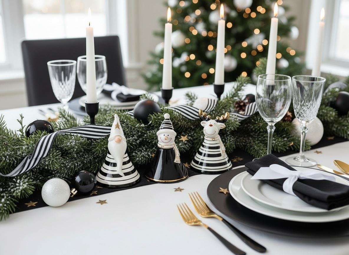 set 3 clopotei din portelan, in alb si negru. Un plus de atractivitate la masa de sărbători 