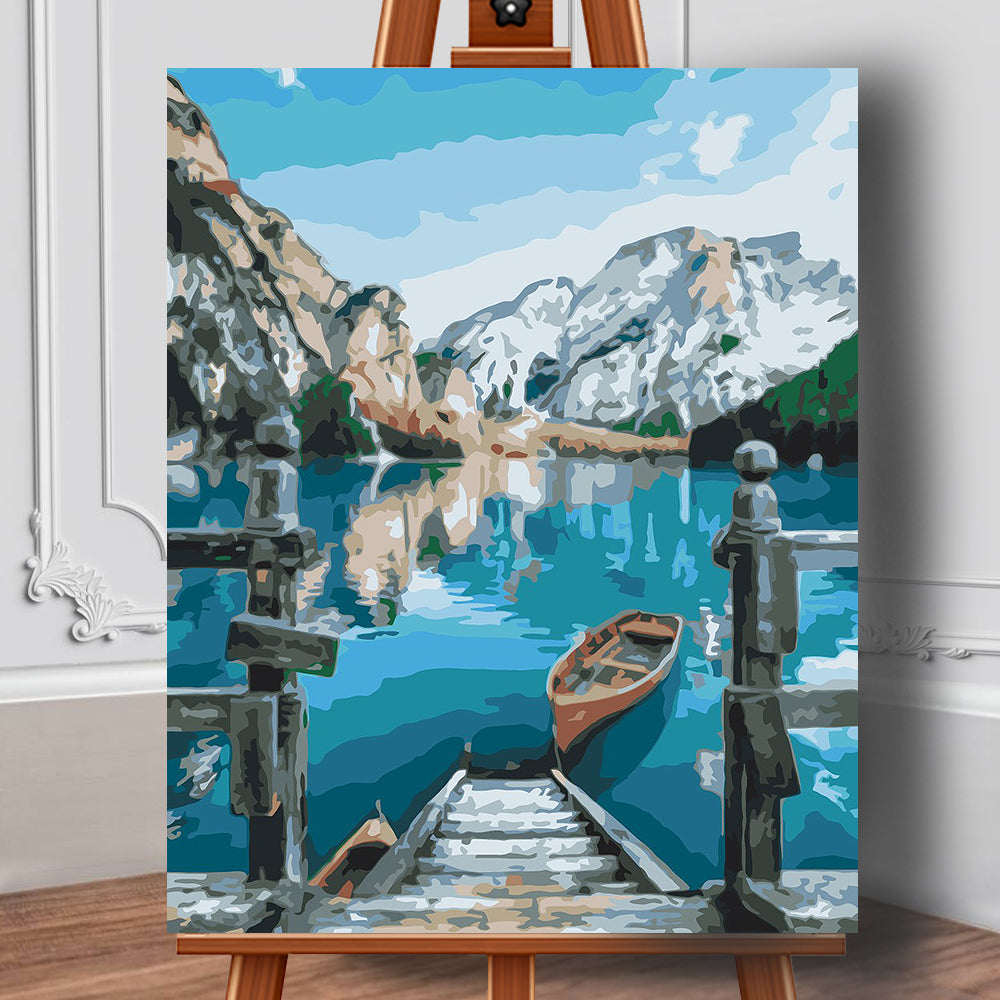 Pictura pe panza cu numere Barci pe lacul Bries 50x40 cm