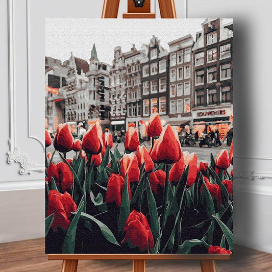 Pictura pe panza cu numere Lalele in Amsterdam 50x40 cm - Nitzi.ro