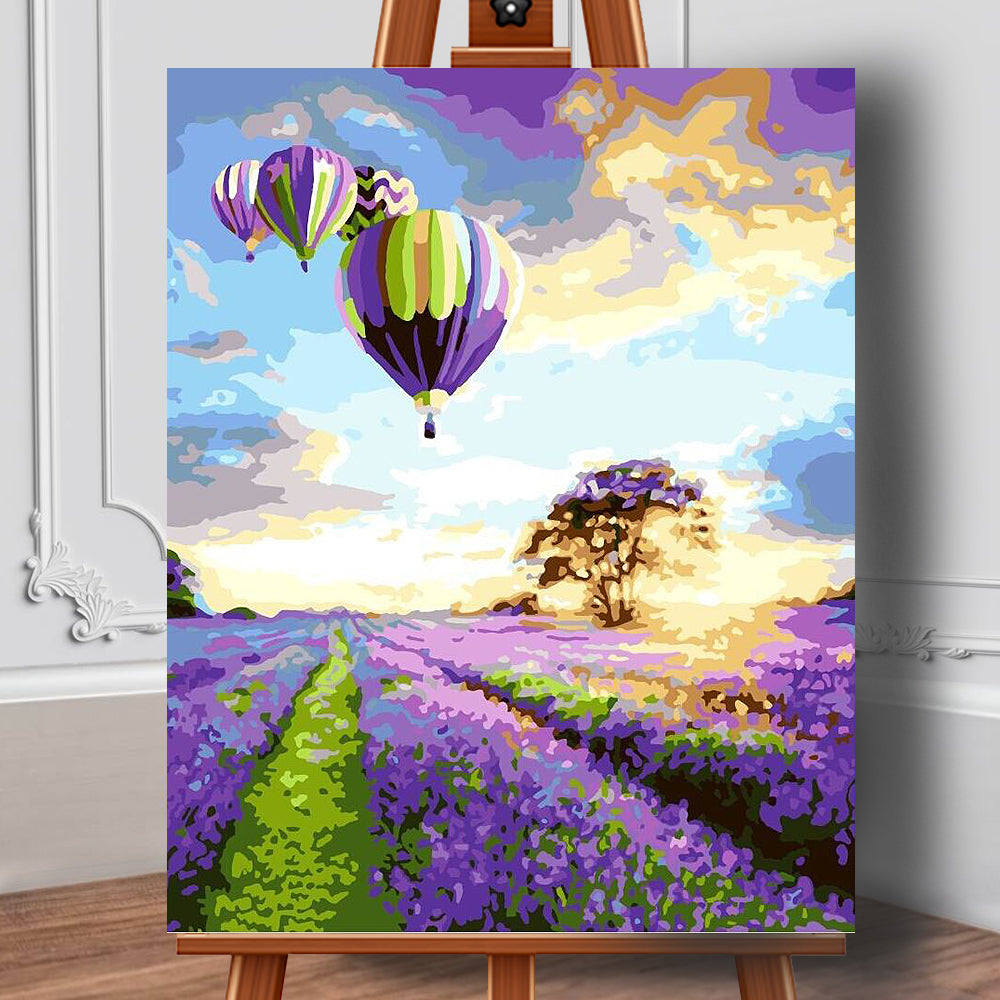 Pictura pe panza cu numere Zbor deasupra campului cu lavanda 50x40 cm