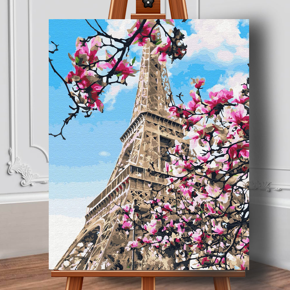 Pictura pe panza cu numere Magnolia in floare la Paris 50x40 cm