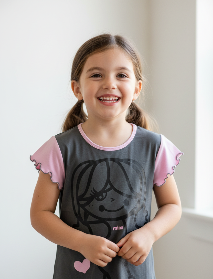 Tricou gri inchis cu maneci roz Tutti Cuti  8-12 ani