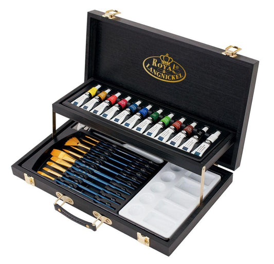Trusa pentru pictura culori acrilice cu 28 piese - serie neagra - Nitzi.ro