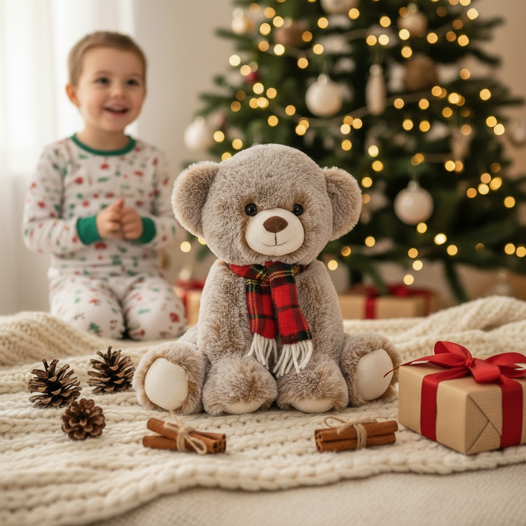 Ursulet din plus maron cu fular 24 cm