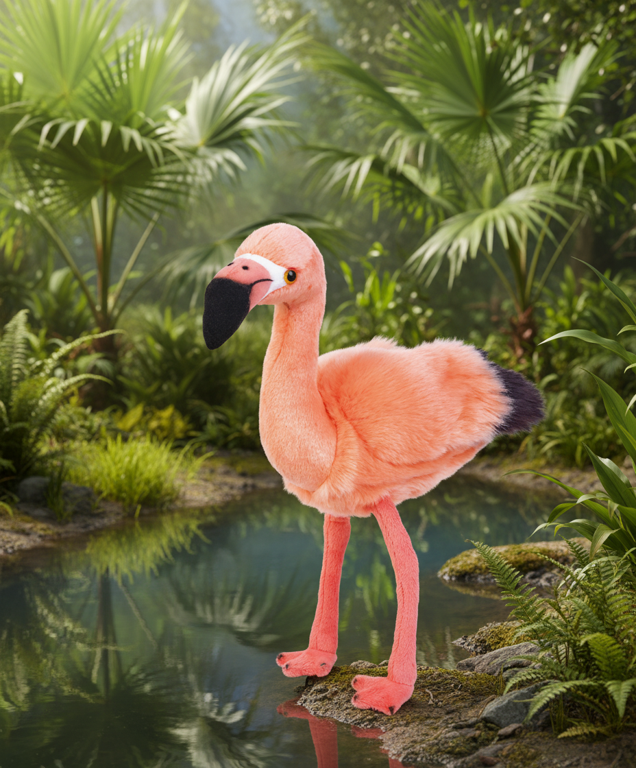 Jucărie moale Flamingo de pluș roz pentru copii, Lelly 36 cm, model exclusiv.