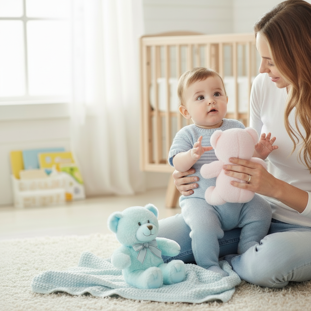 Jucărie copii Ursulet colorat de plus cu funda  23 cm